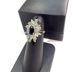 18K White Gold 2.59ctw Oval Blue Sapphire & VS Mixed Cut Diamond Cocktail Ring
