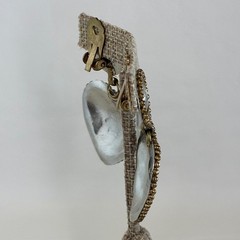 Vintage Heart Earrings Mixed Metal Gold Silver Tone Clip On Statement Elegante