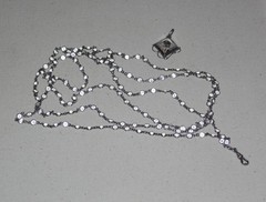 Antique Vintage Sterling Silver open-back faceted Crystal Chain Necklace Fob 63″