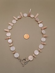 Vtg Handmade 925 Sterling Silver Mother Of Pearl Beaded Necklace 17.75″