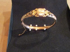 Antique Victorian Bates & Bacon Gold Filled Hinged Bracelet Monogram A pat 1905