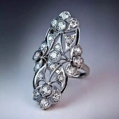 14k White Gold FN Art Deco Style Round Cut Lab Created Diamond Anniversary Ring