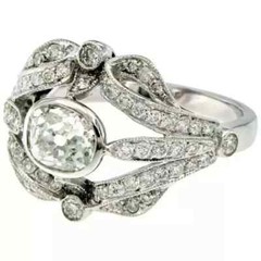 Art Deco Style Lab Created Diamond Engagement & Wedding Ring 14k White Gold FN