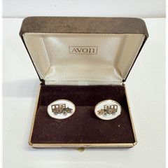 Avon Vintage Vehicle Motif Bullet Back Cufflinks in Original Box