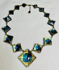 Vintage Signed 1992 Museum Modern Art Lucite Necklace Tiffany Mosaic Collection