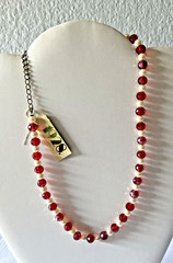 VTG 1928 Red Crystal Necklace White Beads – 18 in