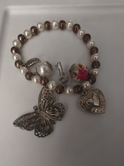 Designer Vintage Plastic Gold Colored Bead And Charm Bracelet Butterfly