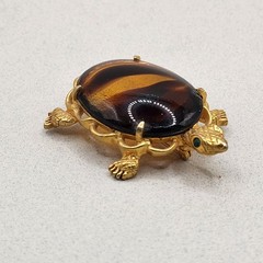 Vintage DeNicola Green Eyed Turtle Brooch Glass Shell