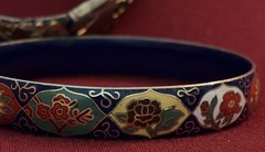 Three Vintage High End Cloisonné Bangle Bracelet One Hinged Antique