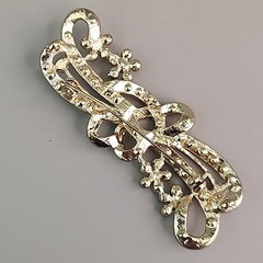 Rhinestone Ribbon Bow Brooch Clear AB Flowers Gold Tone 3.25″