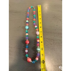 Vintage Multi Color Beaded Necklace Acrylic Resin Pastel Bright Retro 24 Inch