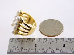 Goldtone Metal Faux Pearl Statement Ring Open Band Design Size 6.25 Gold Tone