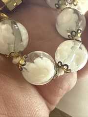Necklace 10mm White Czechoslovakia ? Art Glass 10mm Barrel Clasp 18” Summer