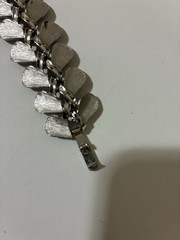 Vintage Crown Trifari brushed silver tone Petal Link bracelet 7 1/2 inches.
