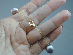 Vintage 14-18mm Gray Black White Baroque Pearl V Necklace 14k 17.75” Tahitian