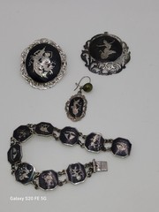 Vintage Sterling Silver Siam Niello Set Bracelet Pendant Brooch + Bonus 925