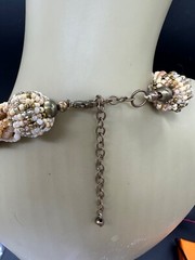 VINTAGE SEED BEAD CHAMPAGNE PEACH MULTI STRAND WOVEN NECKLACE 22″ LONG