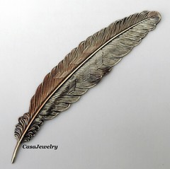 #2175 XTRA LONG ANTIQUED GOLD DETAILED FEATHER – 1 Pc Lot