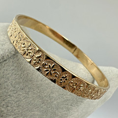 Vintage Victorian Large Bangle Bracelet Gold Filled? Floral Etched 22g 8.5” 7mm