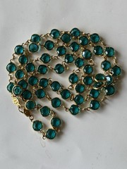 Austrian Crystals Necklace Aqua Blue Round Faceted Bezel Set Gold Tone 34 in USA