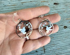 Vintage Signed Wild Bryde Silver Tone Hummingbird Cut Out Design Dangle Earrings