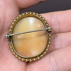 Vtg Carved Shell Cameo Brooch Twisted Rope Ribbon Rim Edge GF 1.50”x1.25” NICE!