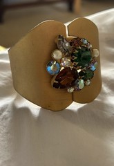 Vintage Huge Juliana? Clamper Cuff Prong Set Stones Bracelet 3” Wide Estate