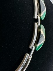 Vintage Taxco TS-108 925 Silver Malachite Onyx Necklace Bracelet Earrings