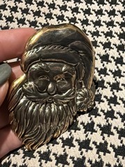 VTG Two Tone Metal Silvertone XL Santa Face Brooch & Pendant Signed Best 3 1/8”