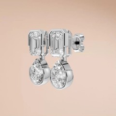 Emerald & Pear Lab Grown Diamond Bezel Set Drop Dangle Statement Earring
