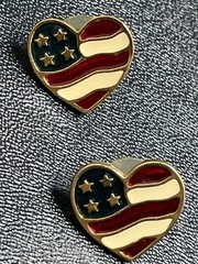AVON Signed Vintage Heart American Flag Red White & Blue Earrings