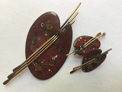 Vintage Matisse Brooch and Earring Set Copper Enamel Painter Palette Art Clip On