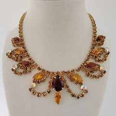 Juliana DeLizza Elster Topaz Amber Rhinestone Bib Necklace Statement Choker Rare
