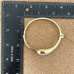Hattie Carnegie Gold Tone Pave Rhinestone Hinged Bracelet + Clip On Earrings VTG