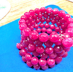 Red Carnelian Wire Wrap Bracelet w/107 7mm faceted Stones Fits All Sizes