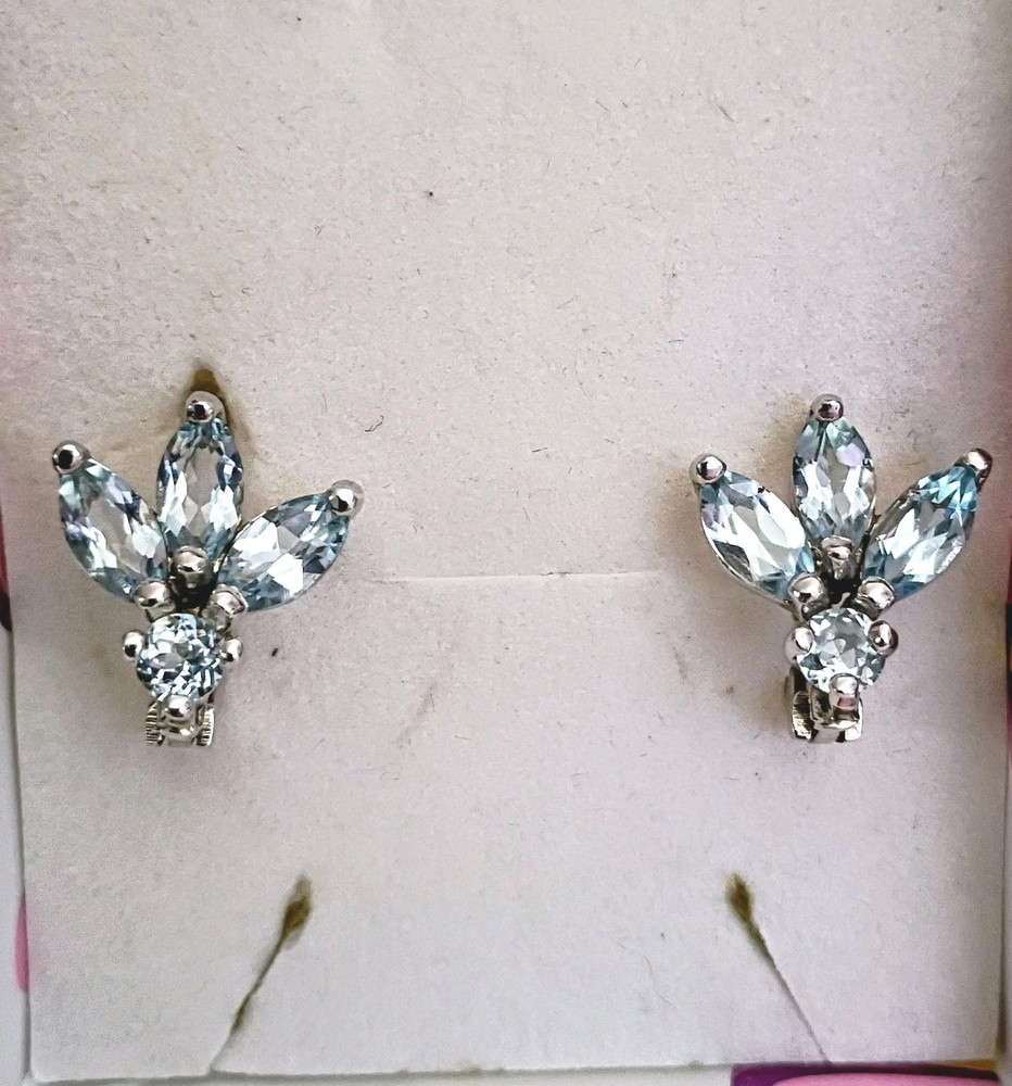 Vintage Sterling Silver 925 Natural Sky Blue Topaz Ear Hugging Lever Earrings