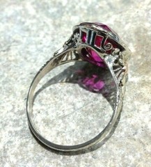 Vintage Man-Made Pink Ruby & Tri-Color 10K Gold Ladies Handmade Ring