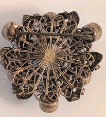 Vintage Aurora Borealis Rhinestone Brooch Domed Filigree Smoky Blue European