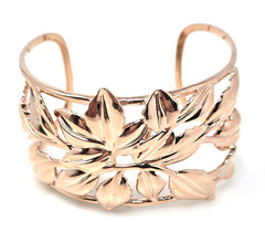 Vintage Wide Cuff Bracelet Leaf Cutout Rose Gold Plated BBJ JTV 8″