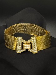 Nolan Miller Gold Tone Multi Strand Bracelet – Pavé Clasp – 7.25” – Signed