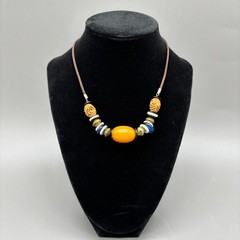 Bakelite Beaded Necklace Boho Wood Bone Glass Mixed Media Statement Vintage