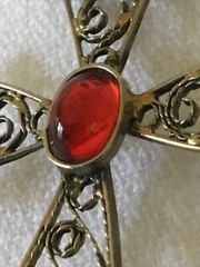 Vintage Armenian Silver Filigree Khachkar Cross Pendant With Red Cabochon Stone