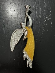 Vintage Brooch Pin AAI Angel Trumpeting Glitter Pearlescent Silver Tone Holiday
