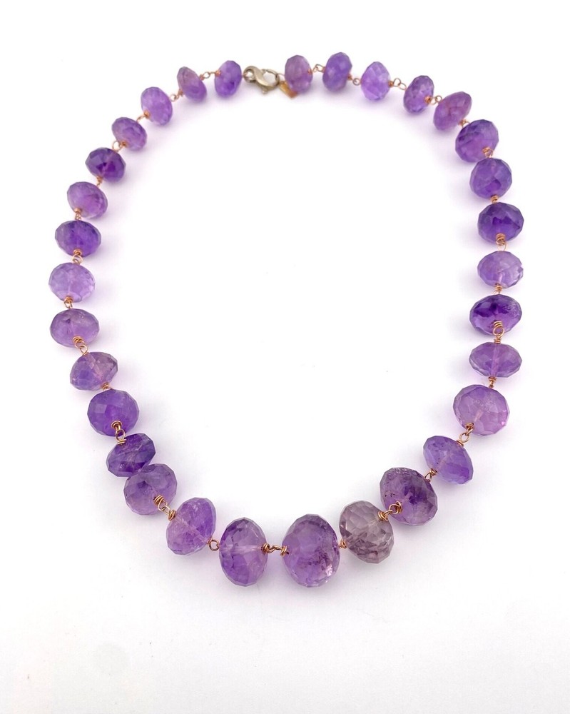 Huge Faceted Amethyst Beads Gold Filled Necklace Artist Signed OOAK 20 Inches