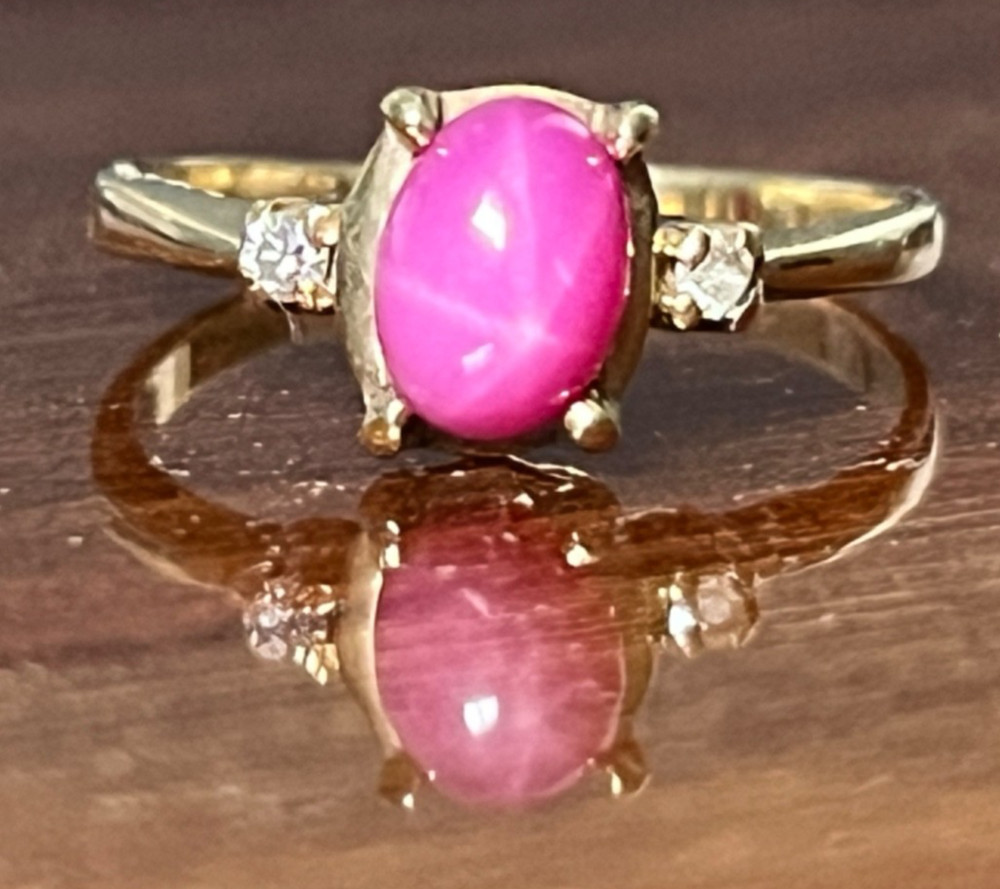 1960’s Pink Star Sapphire Ring 10K Gold Diamond Size 6.25 not blue Vintage