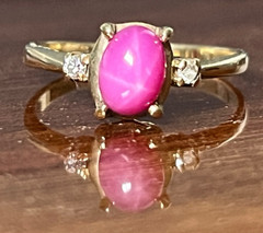 1960’s Pink Star Sapphire Ring 10K Gold Diamond Size 6.25 not blue Vintage