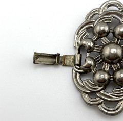 Vintage Deco Pot Metal Panel Link Bracelet Silver Tone Wide Ornate Floral 7.5″