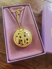 Vintage Revlon Intimates Perfume Necklace Ladybug Pendant Gold Tone Chain Link