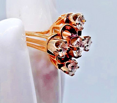 Antique 14K Gold & Five Diamond Ring – High Pierced Mount, 1.45 Carats, Sz. 7