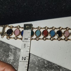 Vintage Scarab Bracelet and Clip On Earrings Set Gold Tone Multi Stone Jewelry